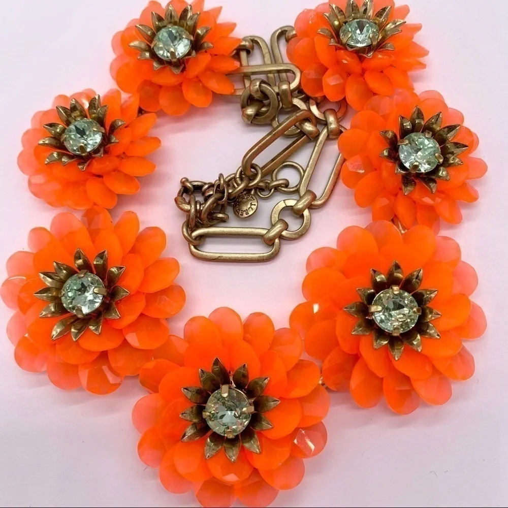 J. Crew Bright Orange Flower Necklace
